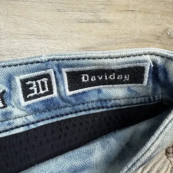 Rock Revival Moto Men's Daviday Jeans Acid Wash Blue - Size 30x32